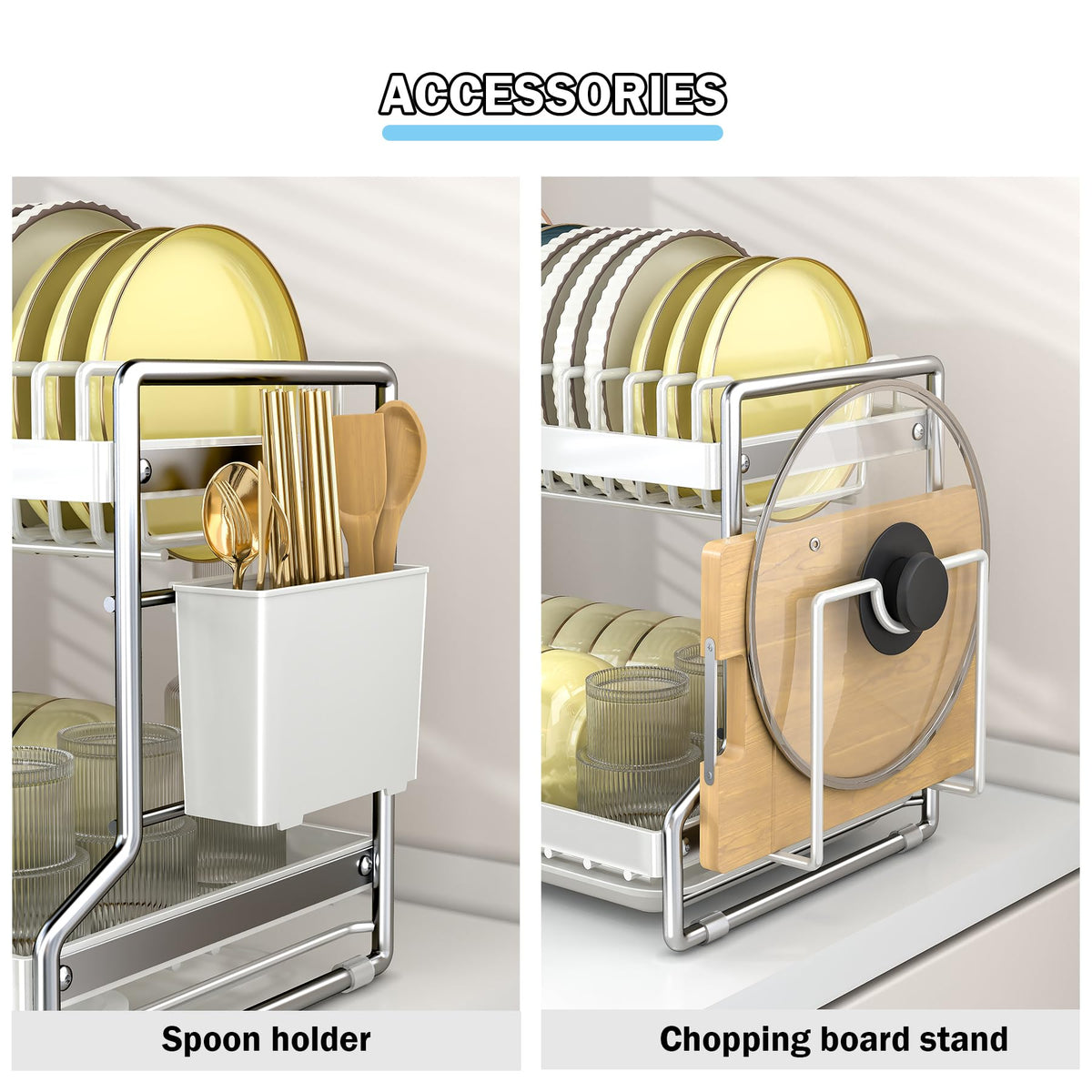 HOISIMDY 2 Tier Dish Drying Rack Dishes Organizer Rack Double Decker for Kitchen Counter