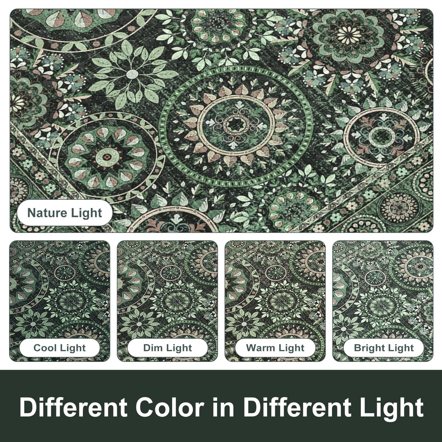KIMODE Anti Fatigue Kitchen Mats for Floor 2 Piece Cushioned Boho Kitchen Rugs Memory Foam Kitchen Floor Mats Standing Desk Mats for Laundry Office Sink Green 17"x47"+17"x29"