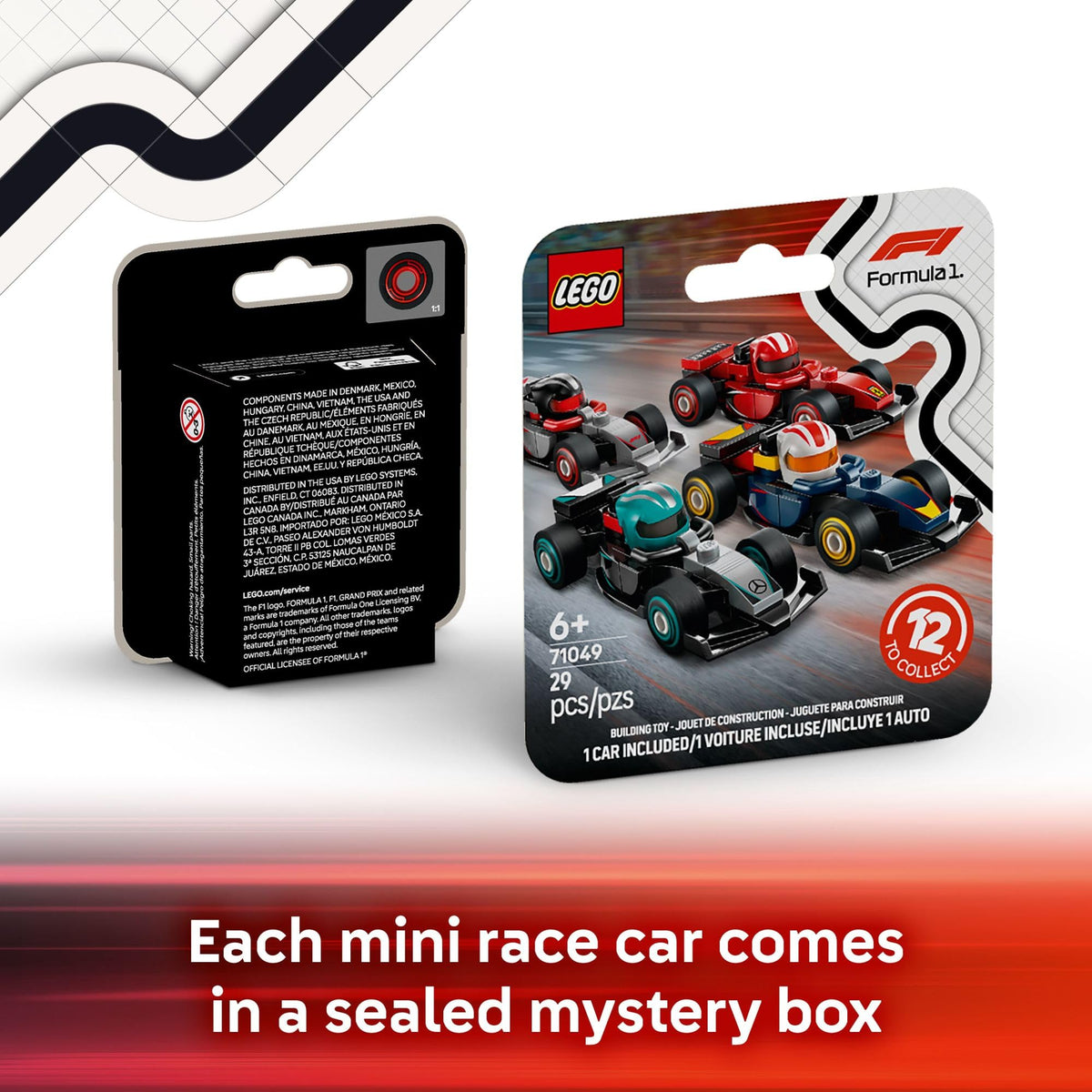 LEGO F1 Collectible Race Cars, 6 Pack - Building Set for Boys & Girls, Ages 6+ - Birthday Party Favor or Gift - Mystery Box W/Surprise F1 Car Toys - Travel Toys for Kids - 66796