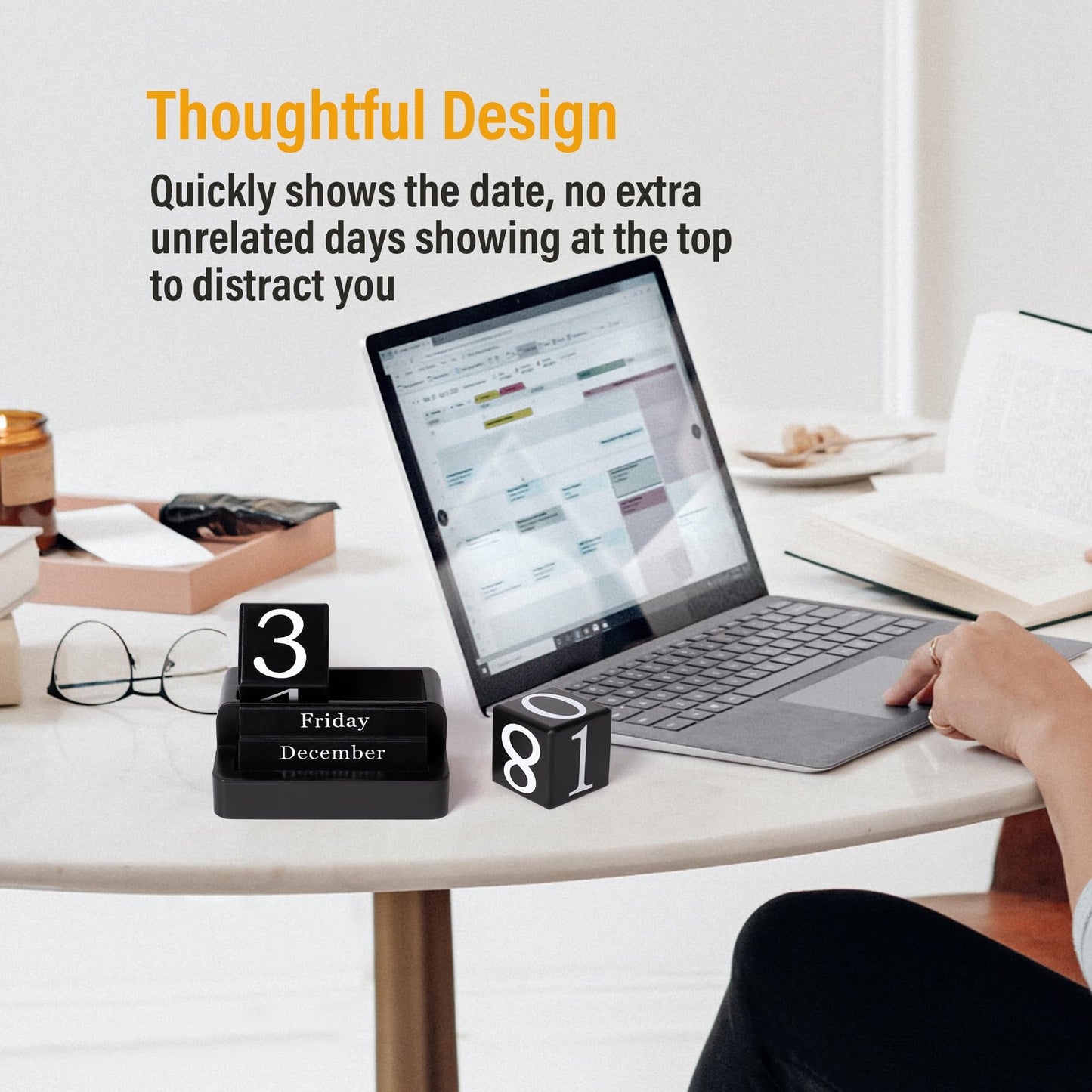 EASEYA Wooden Block Calendar for Desk, Daily Desktop Perpetual Desk Calendar, Modern Farmhouse Aesthetic Desk Accessories for Home Office Decor, Teacher, Classroom, Reusable Yearly, Black