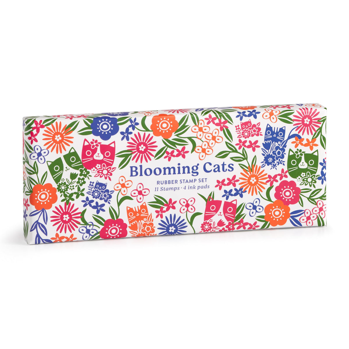 Galison Blooming Cats – Rubber Stamp Set Includes 4 Beautiful Colored Ink Pads and 11 Unique Cat Themed Wooden Stamp Blocks