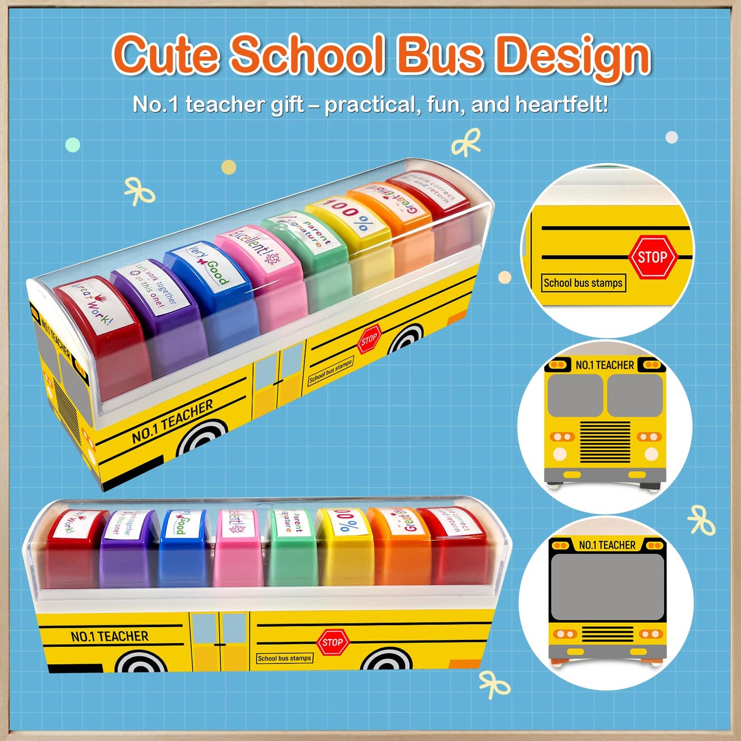 Teacher Stamps for Grading Classroom, New Teacher Appreciation Gifts, Self-Inking Motivation Great Job Parent Signature Stamp for Homework Must Haves, Teacher Supplies (8 pcs)