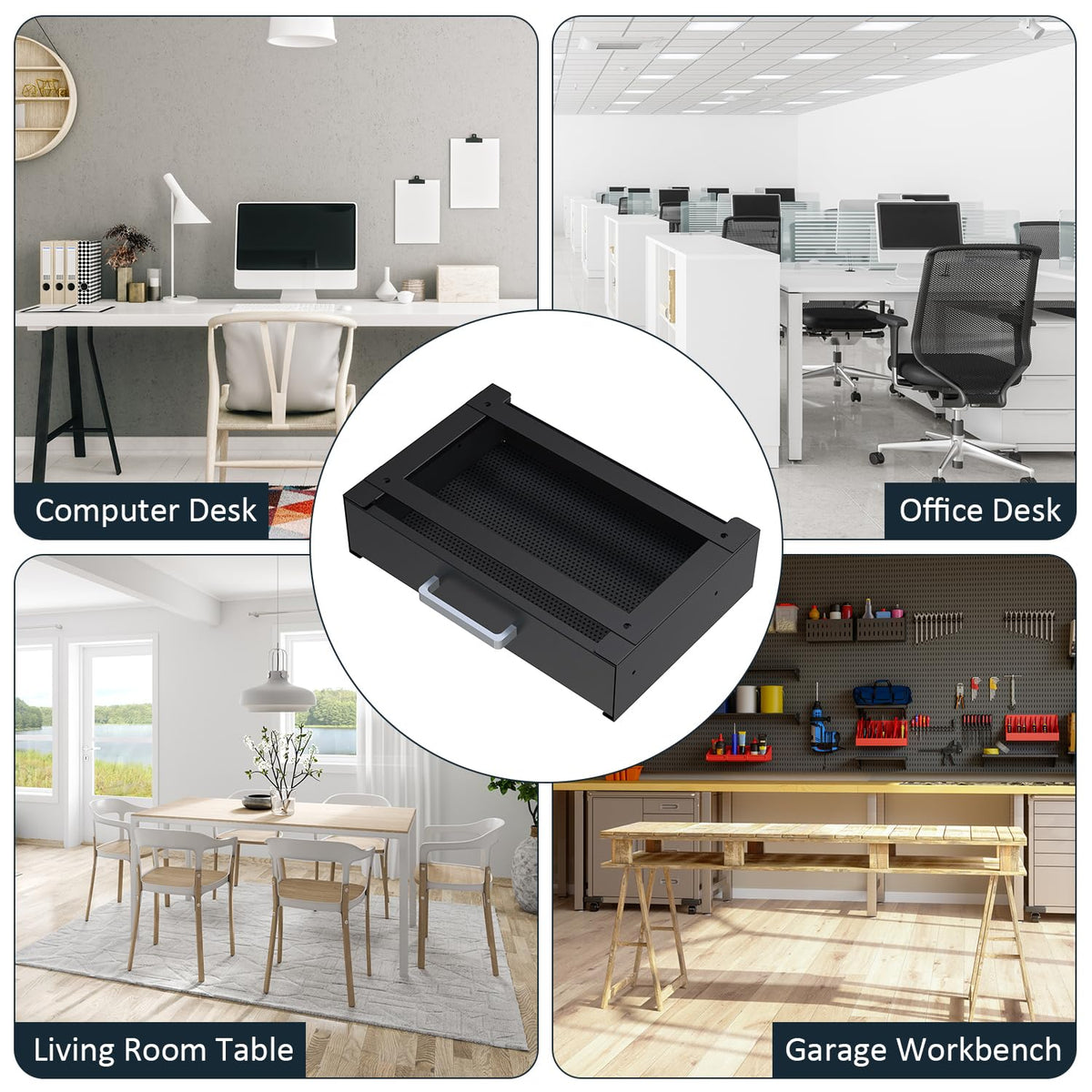 UNITEDPOWER Under Desk Drawer Storage, Pull-Out Office Hidden Counter Drawer, Metal Sliding Organizer Mount Below Table for Standing Electric Adjustable Height Desk, Black
