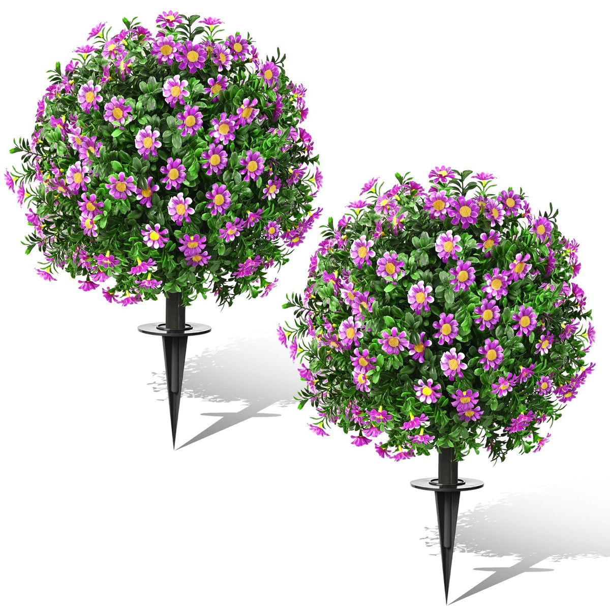 FAJUNZH Artificial Topiary Bushes for Outdoors with Spike, Boxwood Ball Fake Shrubs UV Resistant Faux Plants for Indoor Outdoor Fall Thanksgiving Halloween Decor (Sunflower Boxwood Purple -2 Packs)