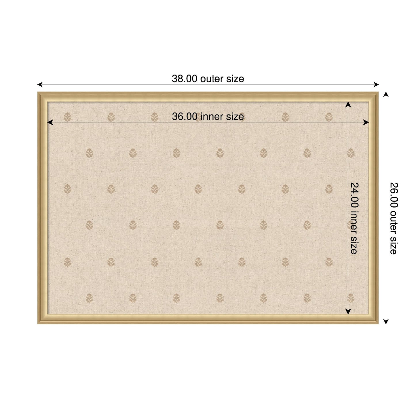 Kate and Laurel Framed Fabric Pinboard 38 x 26, Beige Botanical Block Print Printed Linen Classic Bulletin Board for Use as a Vision Board or Wall Organization, Florence Gold Frame