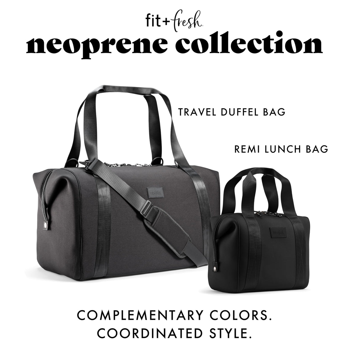 Fit & Fresh Remi Lunch Bag for Women Work – Neoprene Lunch Tote with Containers & Ice Pack, Reusable Meal Prep Lunch Box, Large Capacity, Machine Washable, Black