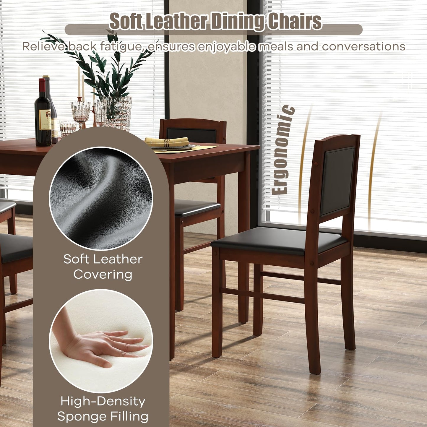 NAFORT 5 Piece Dining Table Set for 4, Farmhouse Solid Wood Kitchen Table Chairs Set of 4, Mid-Century Modern Dinette Set w/Upholstered Dining Chairs, 4 Seat Dining Room Table for Kitchen,Office
