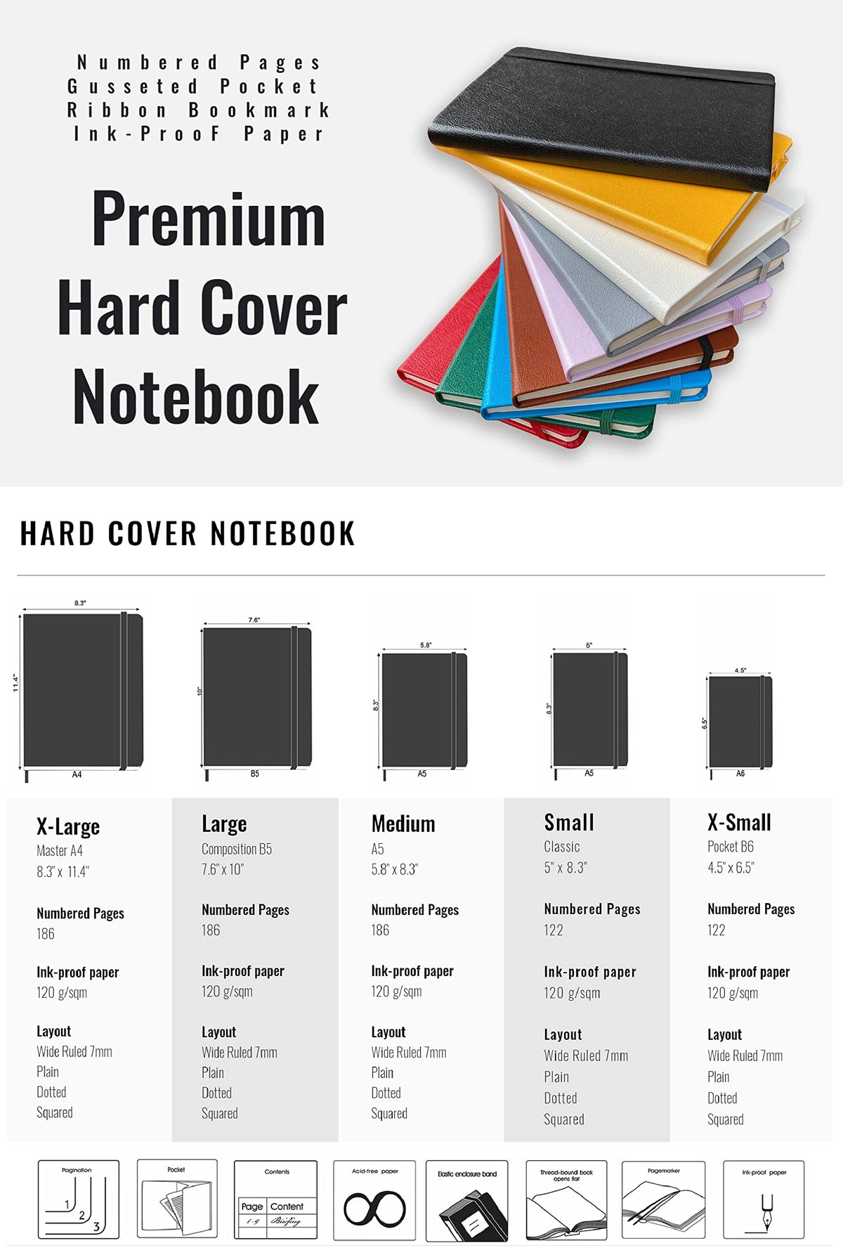 Minimalism Art, Premium Hard Cover Notebook Journal, Classic 5" x 8.3", 122 Numbered Pages, Gusseted Pocket, Ribbon Bookmark, Extra Thick Ink-Proof Paper 120gsm, San Francisco (Dotted, Amber Yellow)