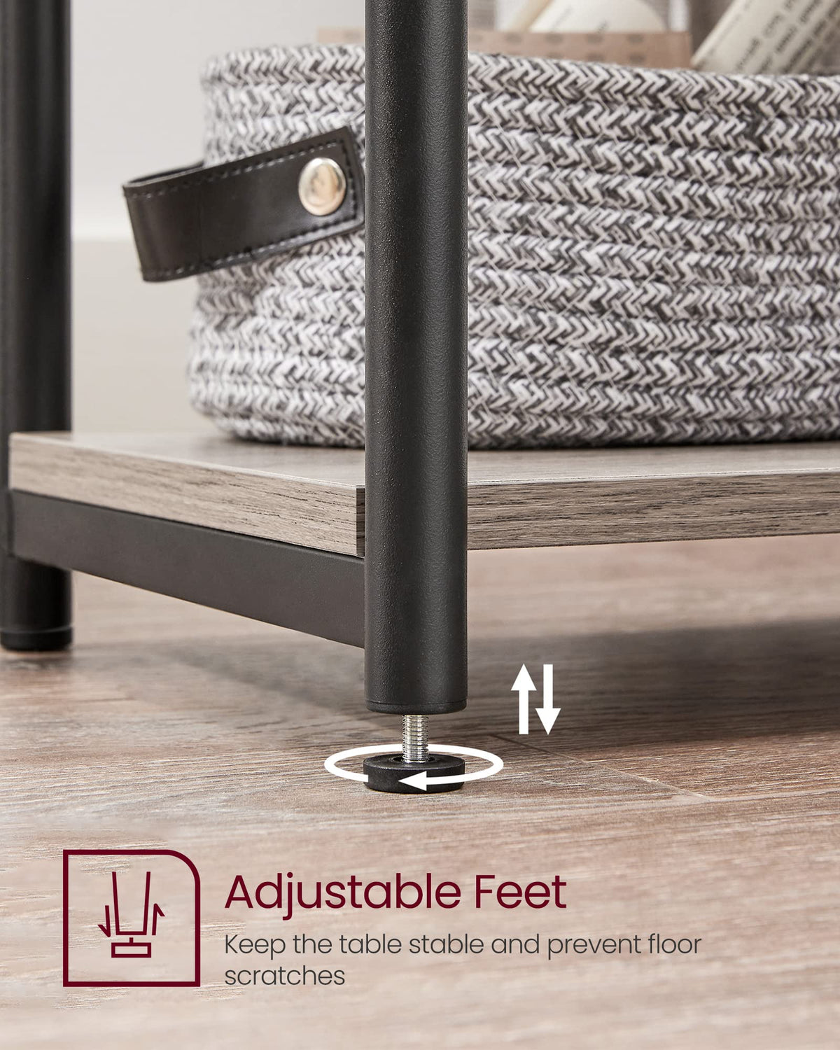 VASAGLE Barnet Collection - Side Table, Small End Table for Living Room, Modern Tall Nightstand, Bedroom, Office, Bathroom, Steel Frame, Heather Greige and Ink Black ULET273B02