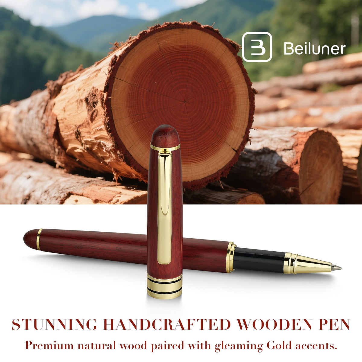 BEILUNER Luxury Wood Ballpoint Pen Writing Set,Rosewood-Elegant Fancy Nice Gift Pen Set for Signature Executive Business Office Fancy Nice Supplies - Christmas Gift Boxed with Extra Refills (Black)