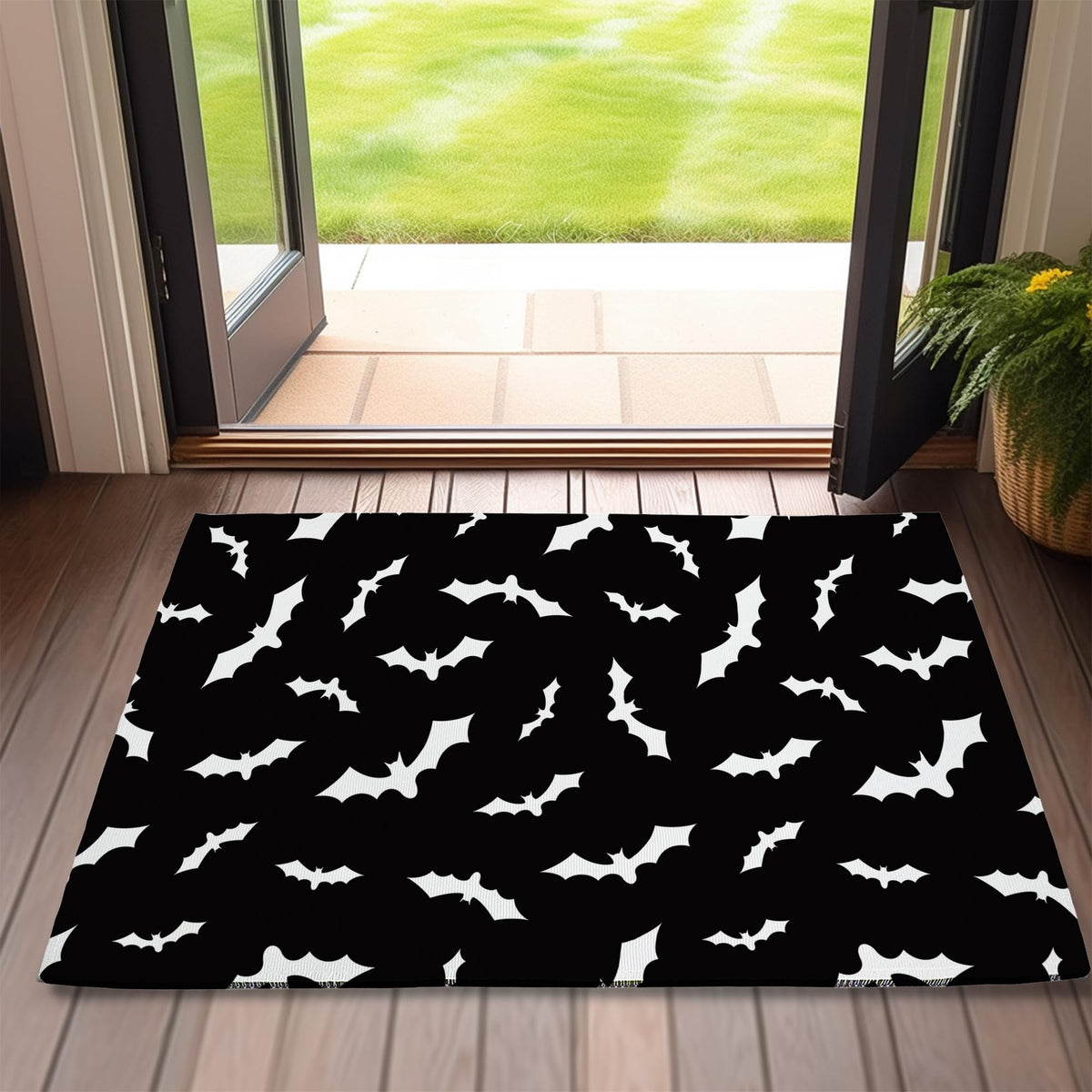 Halloween Bats Welcome Door Mat,Black Bat Doormat for Outside Entrance Home Decor,Non-Slip Carpet Rugs with Felt Entryway Mat for Patio Indoor Front 17" x 30"