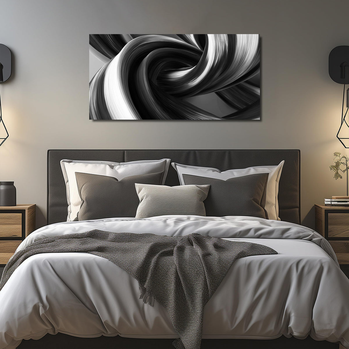 CIRABKY Modern Prints Wall Decor for Office Black and White Abstract Wall Art for Bedroom Minimalist Pictures for Living Room 24 x 48 Inch