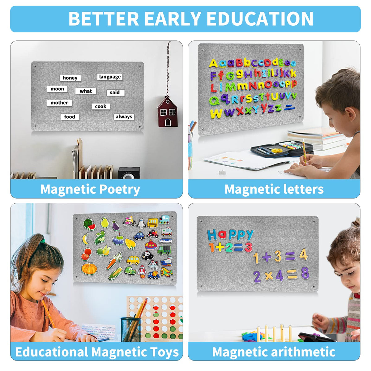 17.7" x 11.8" Metal Magnetic Board - Magnet Bulletin Board to Display Magnetic Letters Numbers Animal, Poetry, Spice Jars, Notes, Photos, Suitable for Wall, Refrigerator, Cubicle, Cabinet