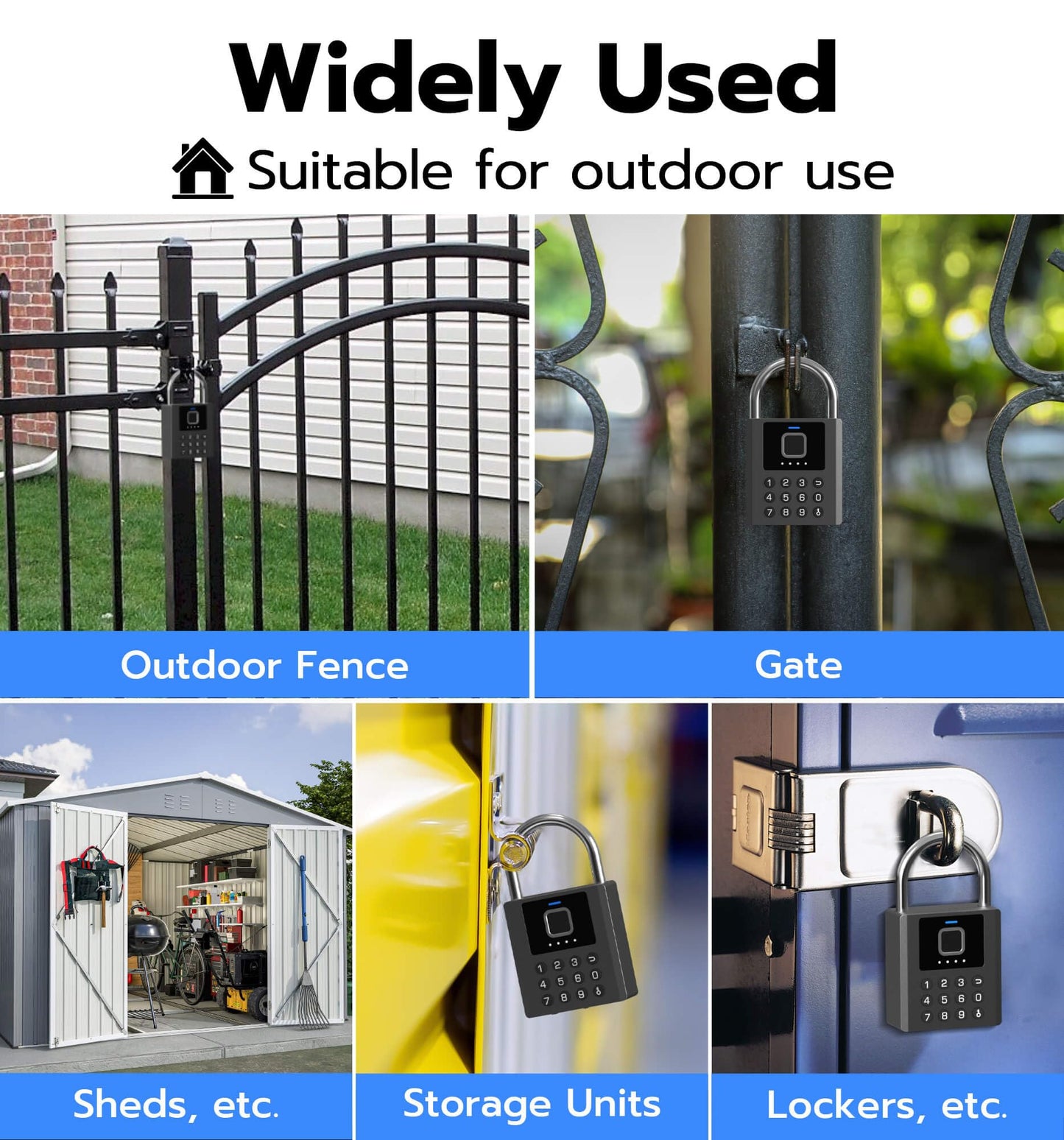 Anweller Heavy Duty Fingerprint Padlock with Key, Pad Lock with Code Keypad, Weatherproof Smart Bluetooth Electronic Digital Combination Lock for Gate Outdoor Fence Storage Unit Locker Shed Pool