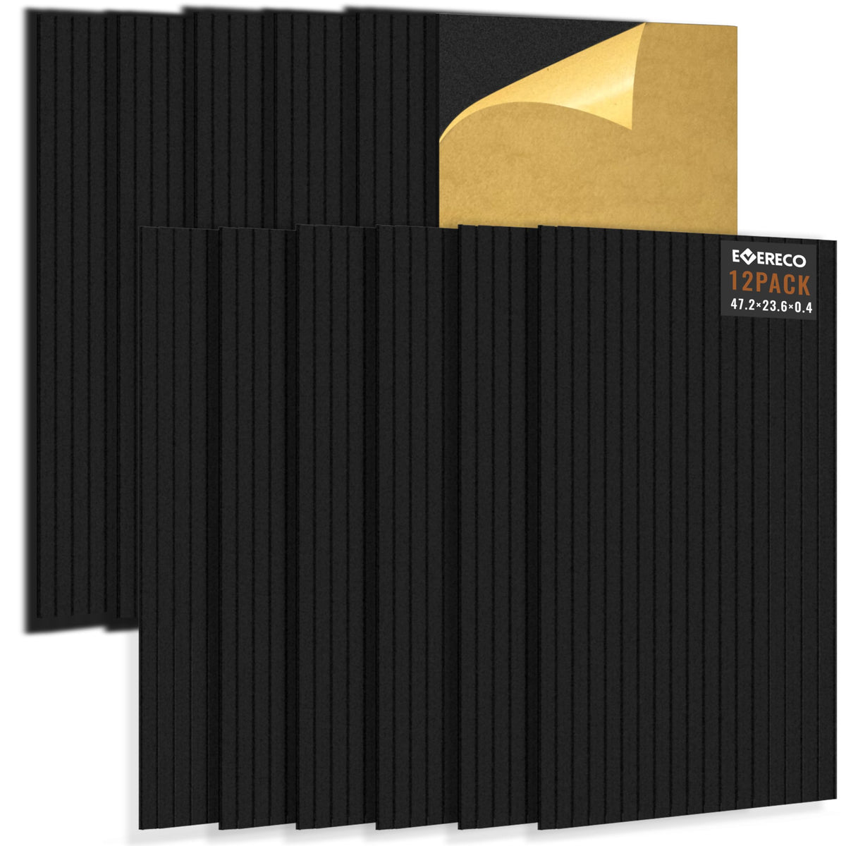EVERECO 12 Pack Large Acoustic Panels, 47.2×23.6×0.4 inches, Soundproof Panels for Wall, Suitable for Media Room, Office, Studio&Home(Black)