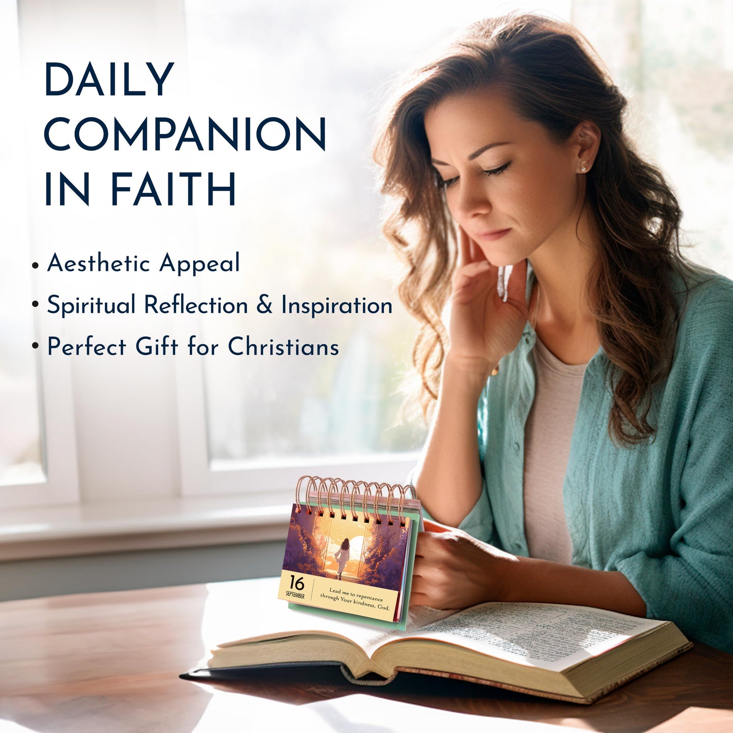 Daily Devotional Calendar for Women – Perpetual Flip with 366 Prayers and Blessings – Christian Gifts for Her, Religious Desk Calendar, Spiritual Gifts, Inspirational Scripture Art, Faith Decor