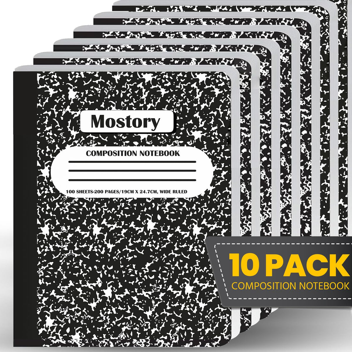 MOSTORY Pack of 10 Composition Notebook - Wide Ruled 200 Pages (100 Sheets), Size 7.5" x 9.75", Bulk School Supplies, Office, Bulk Notebooks for School, Writing Journal Notebook with Lined Paper