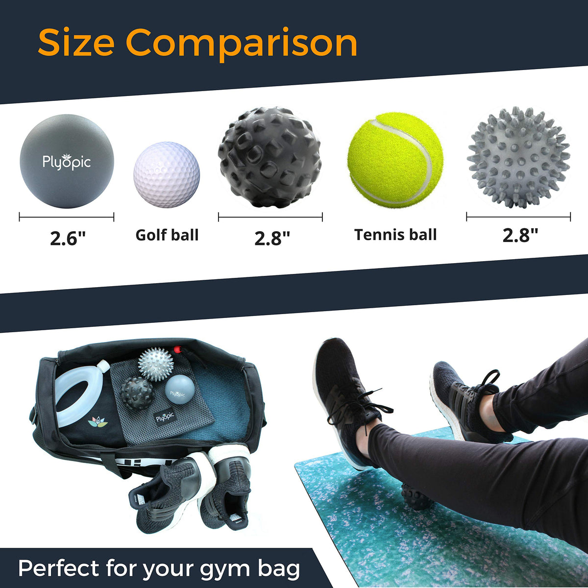 Plyopic. Massage Ball Set – for Deep Tissue Muscle Massage, Myofascial Release, Trigger Points, Mobility, Plantar Fasciitis - Eliminate Muscle Tension & Tightness in Your Back Neck Foot