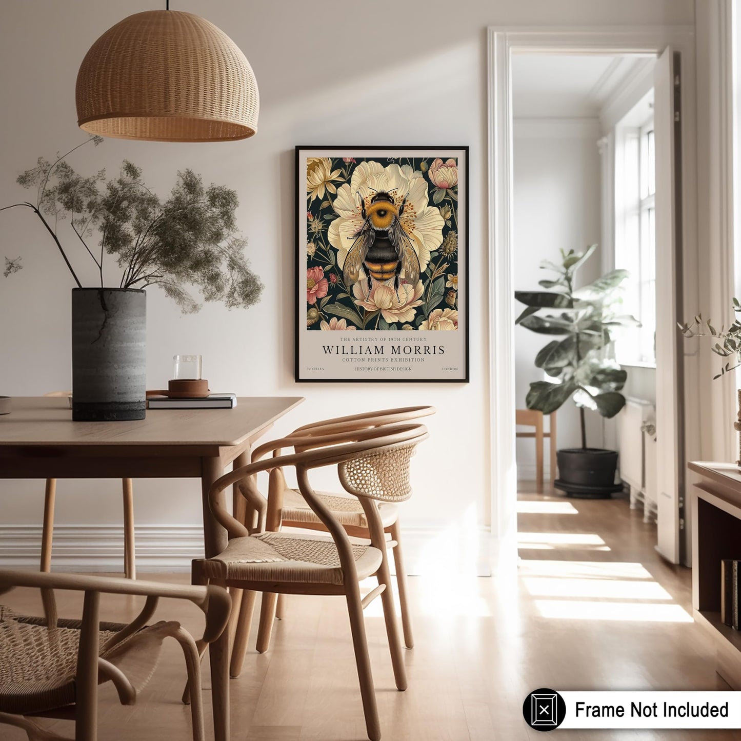Monem Art William Morris Poster - Bumble Bee Print - Flower Poster - Botanical Poster - Floral Painting - Bee Artwork - Aesthetic Office or Bedroom Decor - 11x14 UNFRAMED Wall Decor
