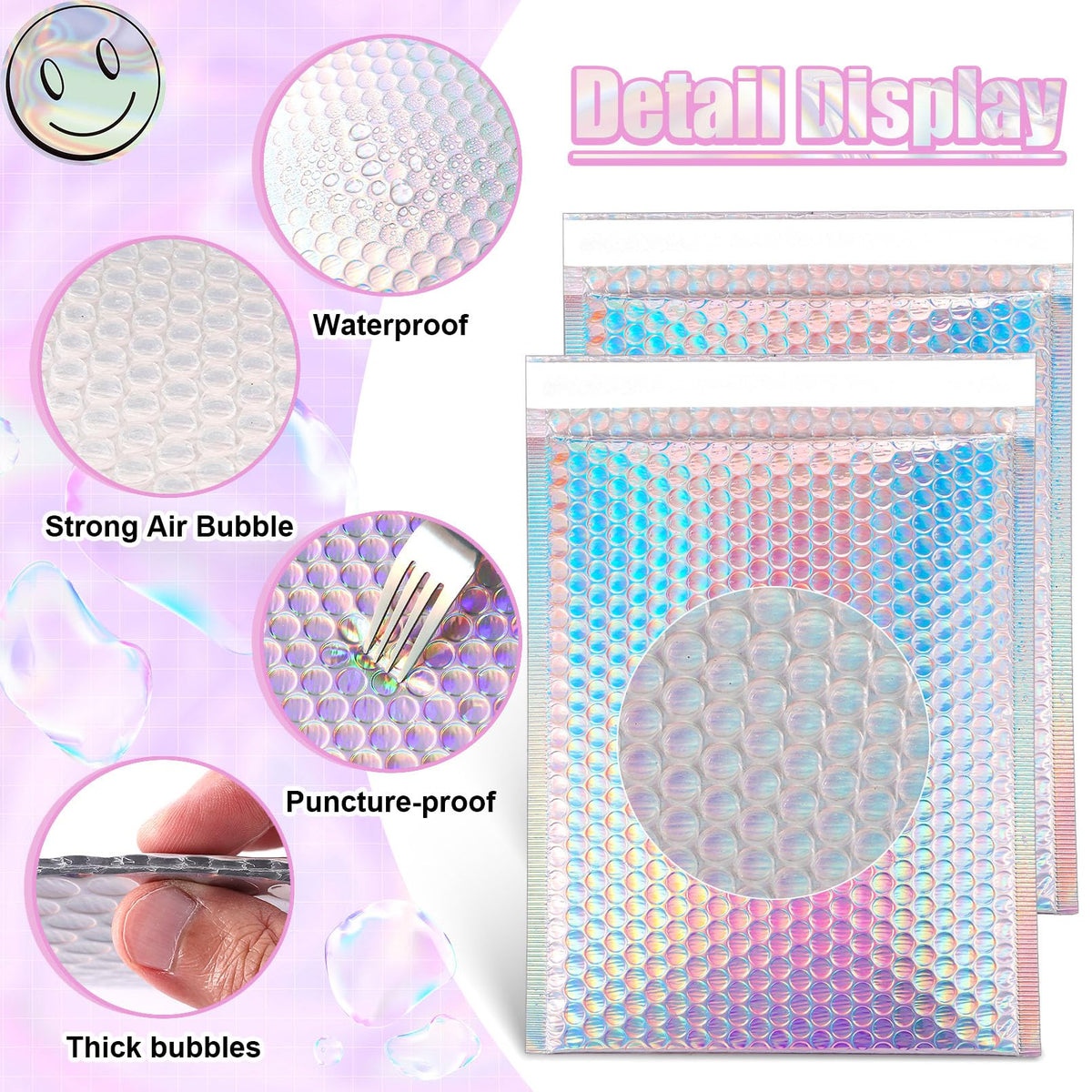 IJRPLM 50 Pcs Metallic Bubble Mailers,Holographic Bubble Mailers 5.9 x 9.6 Inch,Self Seal Waterproof Shipping Bags,Poly Padded Envelopes for Mailing Packaging Small Business