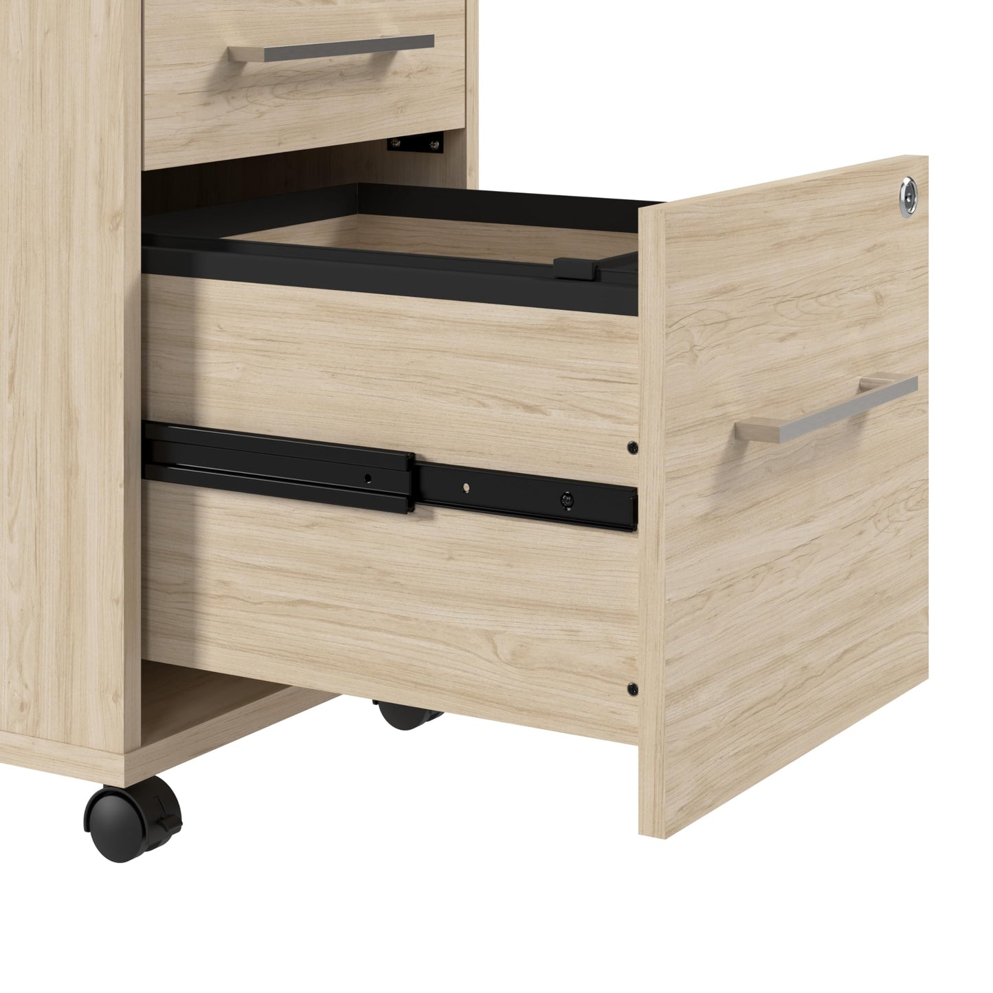 Bush Business Furniture Hustle Office Storage Cabinet with Wheels in Natural Elm, Mobile Organization Unit for Home and Professional Workspace
