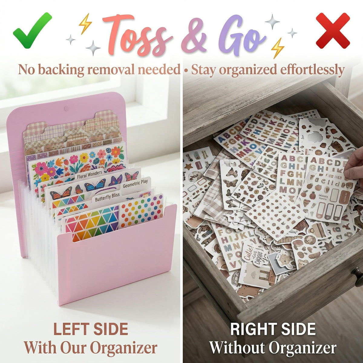 Sticker Storage Organizer with 13 Expandable Pockets, Multi-Layer Desktop Sticker Binder for Scrapbook Essentials and Journal Organizer, Large Capacity for Thick Sticker Album, Washi Tape(Blue)