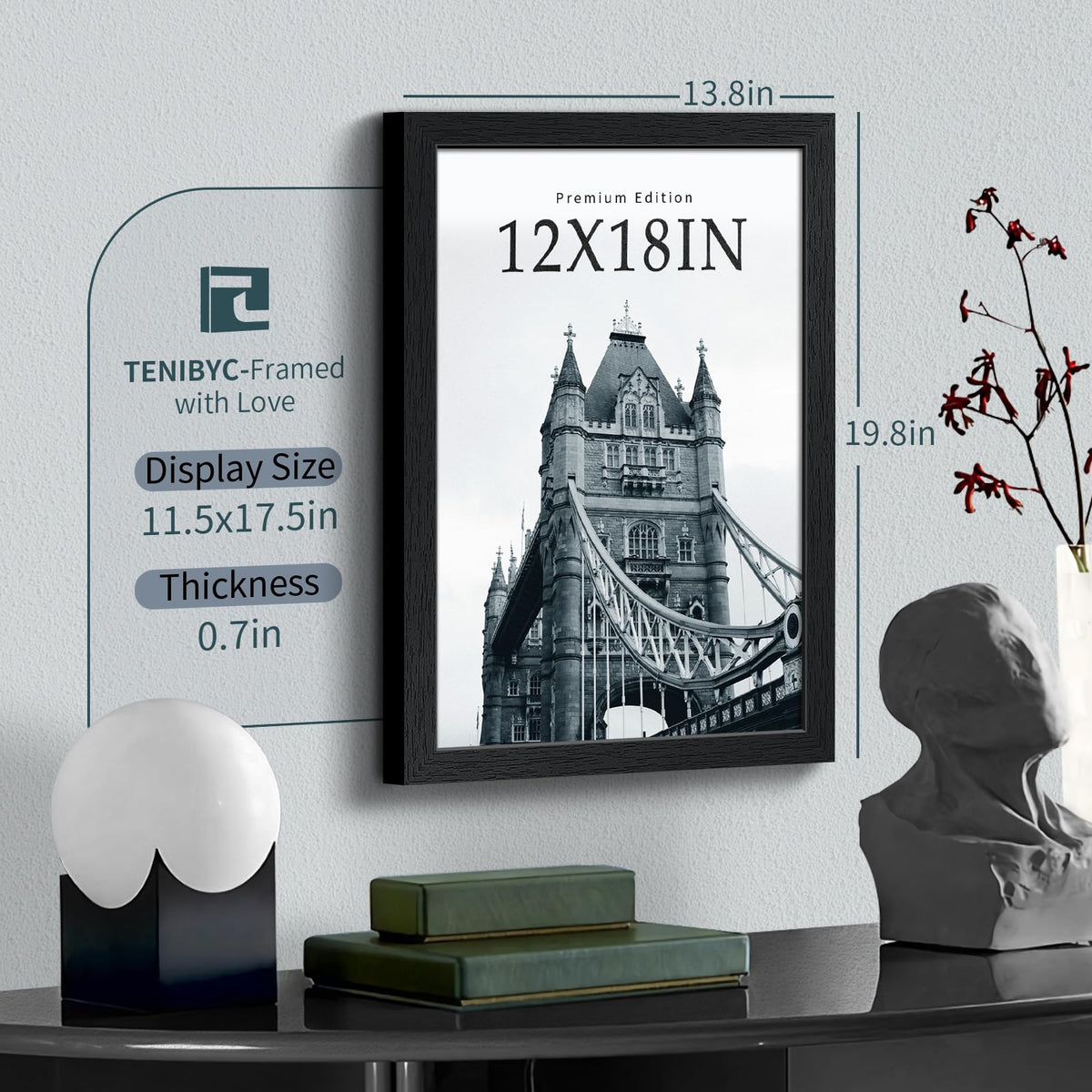 TENIBYC 12x18 Frame Set - 3 Pack, Textured Black Wooden Poster Frame with HD Tempered Glass, Room, Office, Gallery, Studio, and Hallway Decor - Wall Hanging