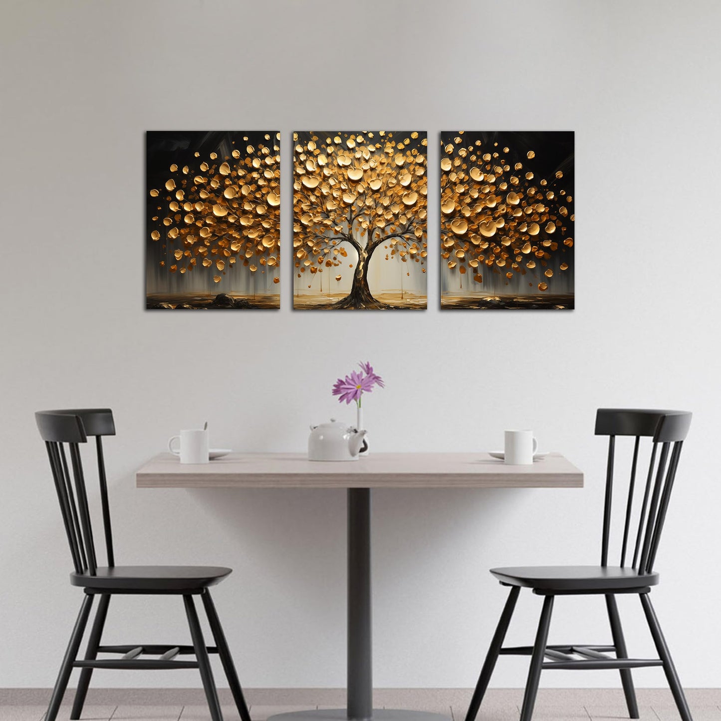 TYTAUPT 3 Piece Canvas Wall Art for Bedroom Gold Tree Wall Decor for Living Room Home Office Decor 12 x 16 Inch Each Panel