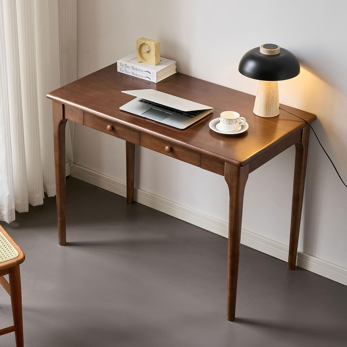 KTVVKTVV Natural Solid Wood Desk with Drawers,Mid Century Modern Real Wood 40" Writing Desk,Home Bedroom Computer Office Workstation Desks,Small Spaces,Walnut Color
