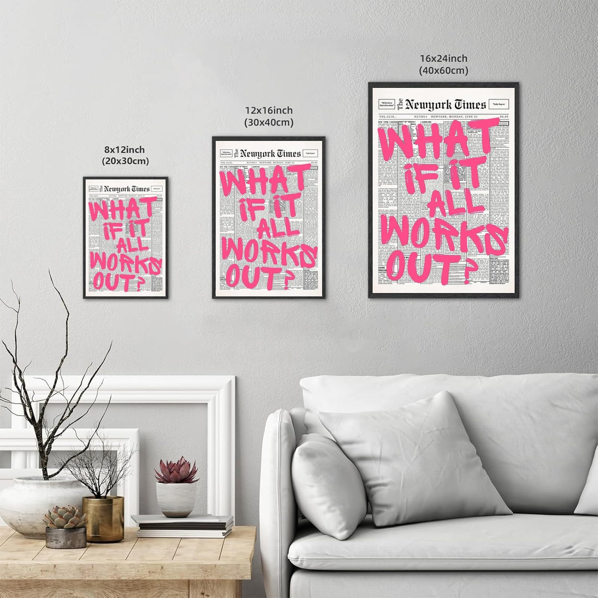 Balsuka Black Framed Trendy Newspaper Canvas Wall Decor Pink What If All Works Out Positive Affirmation Quote Wall Art Motivational Poster Print Painting for Bedroom Living Room Office 8x12inch