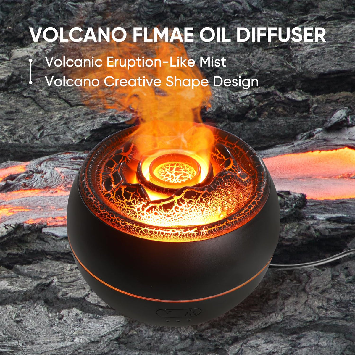 YALEDI Essential Oil Diffuser, Volcano Fire Flame Aromatherapy Diffuser, 360ml Ultrasonic Cool Mist Humidifier, Scent Aroma Diffuser with 7 Colors Light, Timer & Auto Shut-Off for Home, Room (Black)