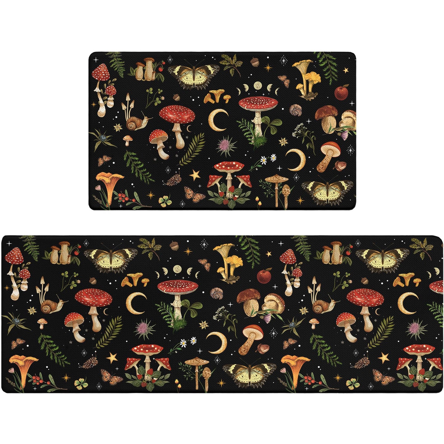 Zussun Mushroom Rug Kitchen Mats for Floor Cushioned Anti Fatigue Kitchen Rugs Sets of 2, Non Slip Waterproof Black Kitchen Floor Mat, Comfort Memory Foam Standing Mat for Office Laundry Sink Desk