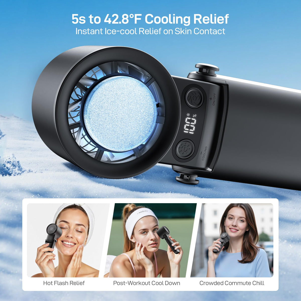 EPICKA Portable Handheld Fan with Ice Cooler - 25H Runtime, Rechargeable 6800mAh Personal Turbo Fan with Power Bank, Fast Charging, 0-100 Speed, Gifts for Women, Summer Travel Essentials, Black