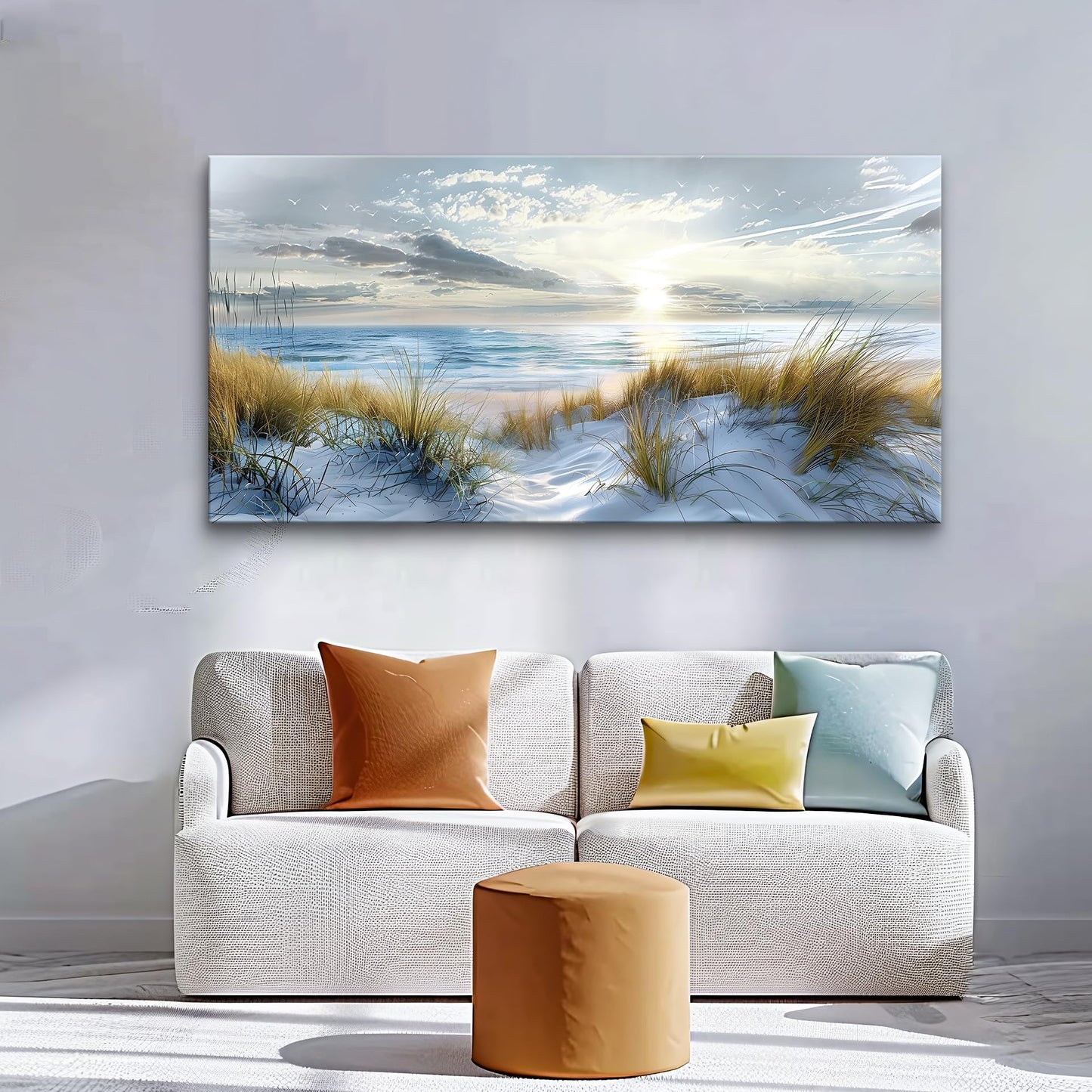 Lapremoly Large Wall Art Canvas for Living Room, Bedroom, Office - Modern Ocean Beach Decor - Blue Sea Landscape Pictures Prints Artwork Home Mural 20"X40"