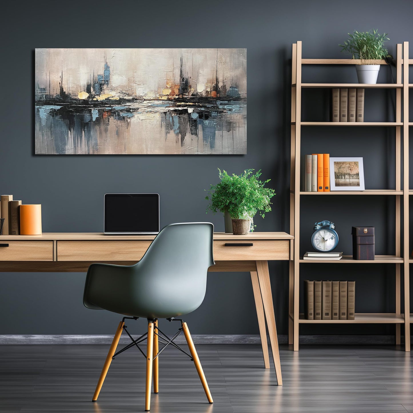 TYTAUPT Abstract Canvas Wall Art for Bedrooom Blue and Gray Wall Decor for Living Room City Wall Art for Office 20 x 40 Inches