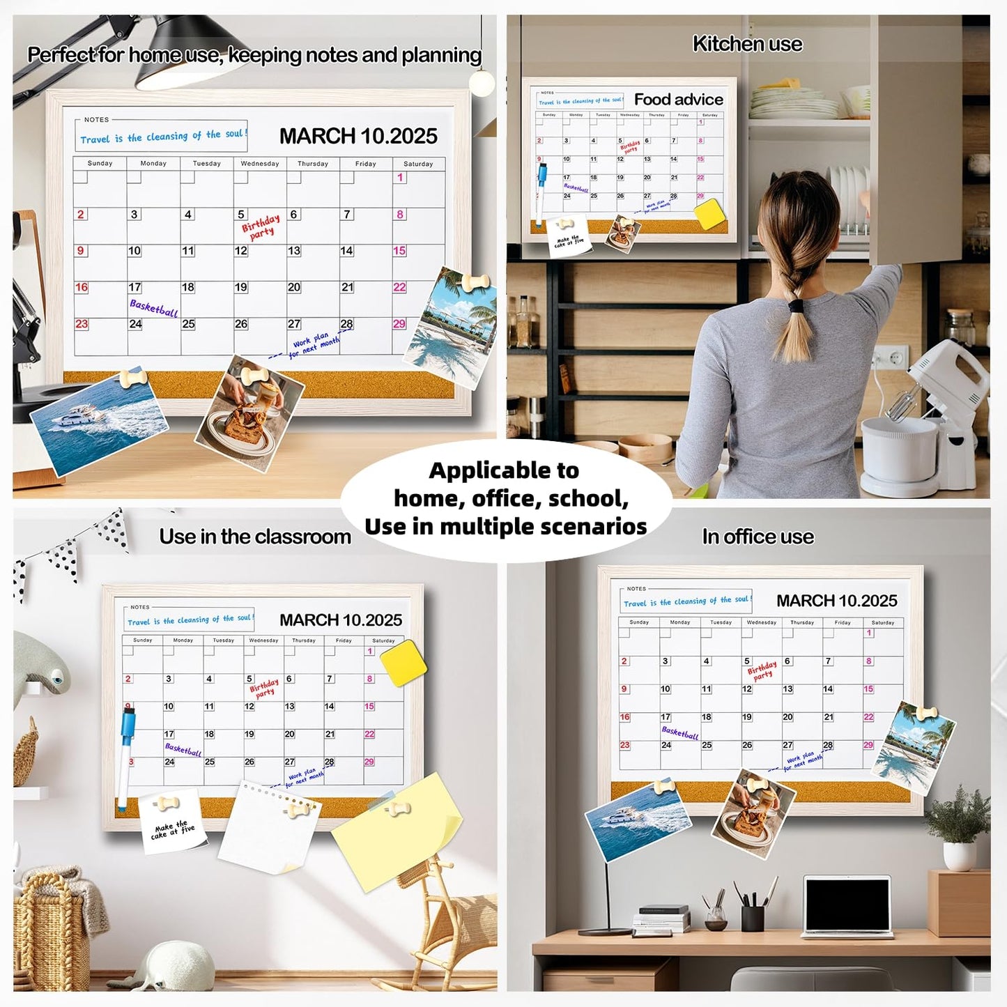 Dry Erase Calendar Whiteboard for Wall - 17x13 Inch Magnetic Whiteboard, Reusable Monthly Planner Board for Home Office, Classroom, Teachers & Students (White)