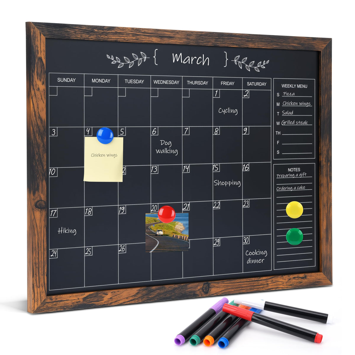 Marribol Chalkboard Calendar for Wall,13" x 17",Small Rustic Framed Magnetic Chalkboard for Home Kitchen Office School