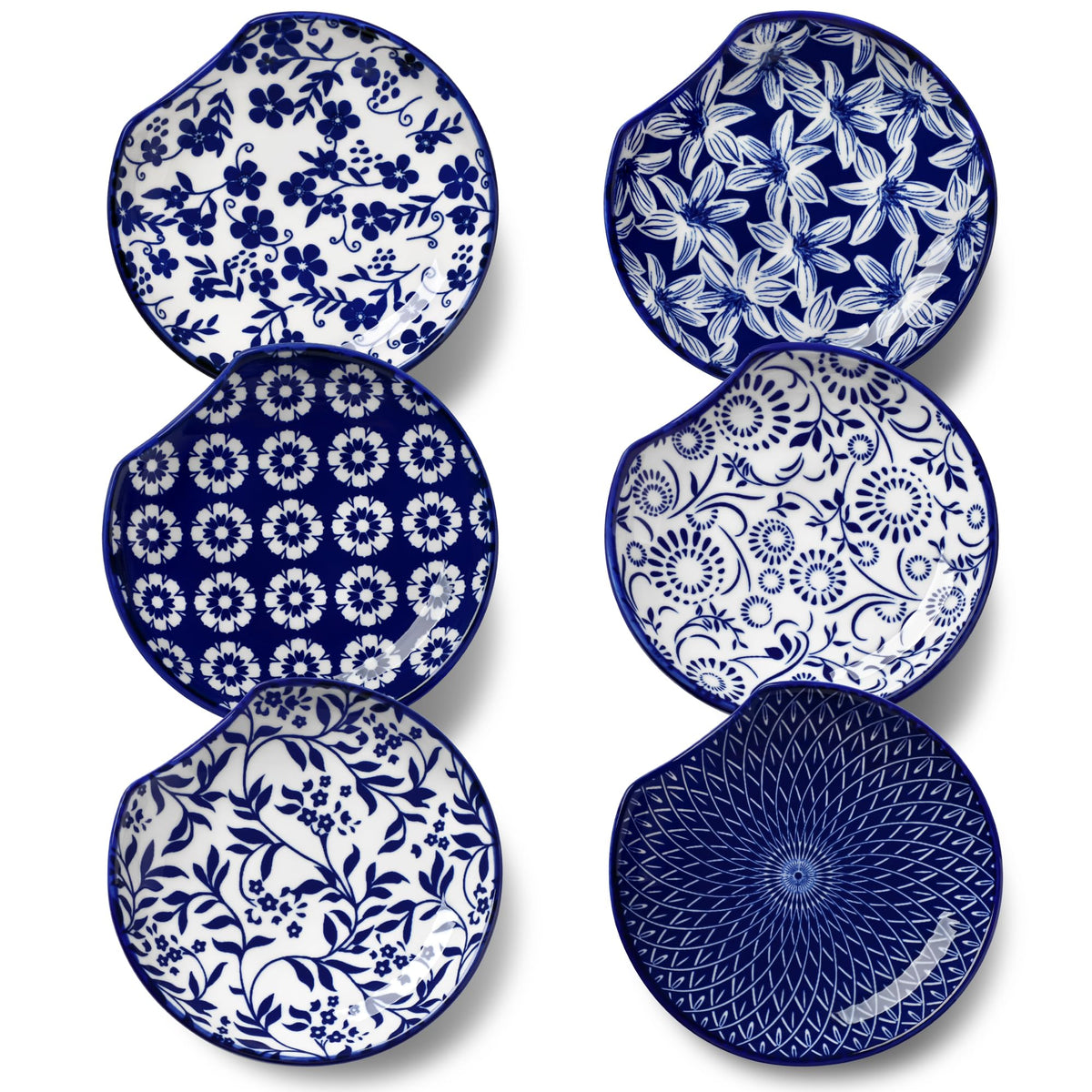vancasso 6-Pack Ceramic Spoon Rest for Stove Top, Decorative Ceramic Cooking Spoon Holder for Kitchen Counter, 4.8 Inch Blue White Chinoiserie Floral Spoon Rest, Farmhouse Style, SELENE Series