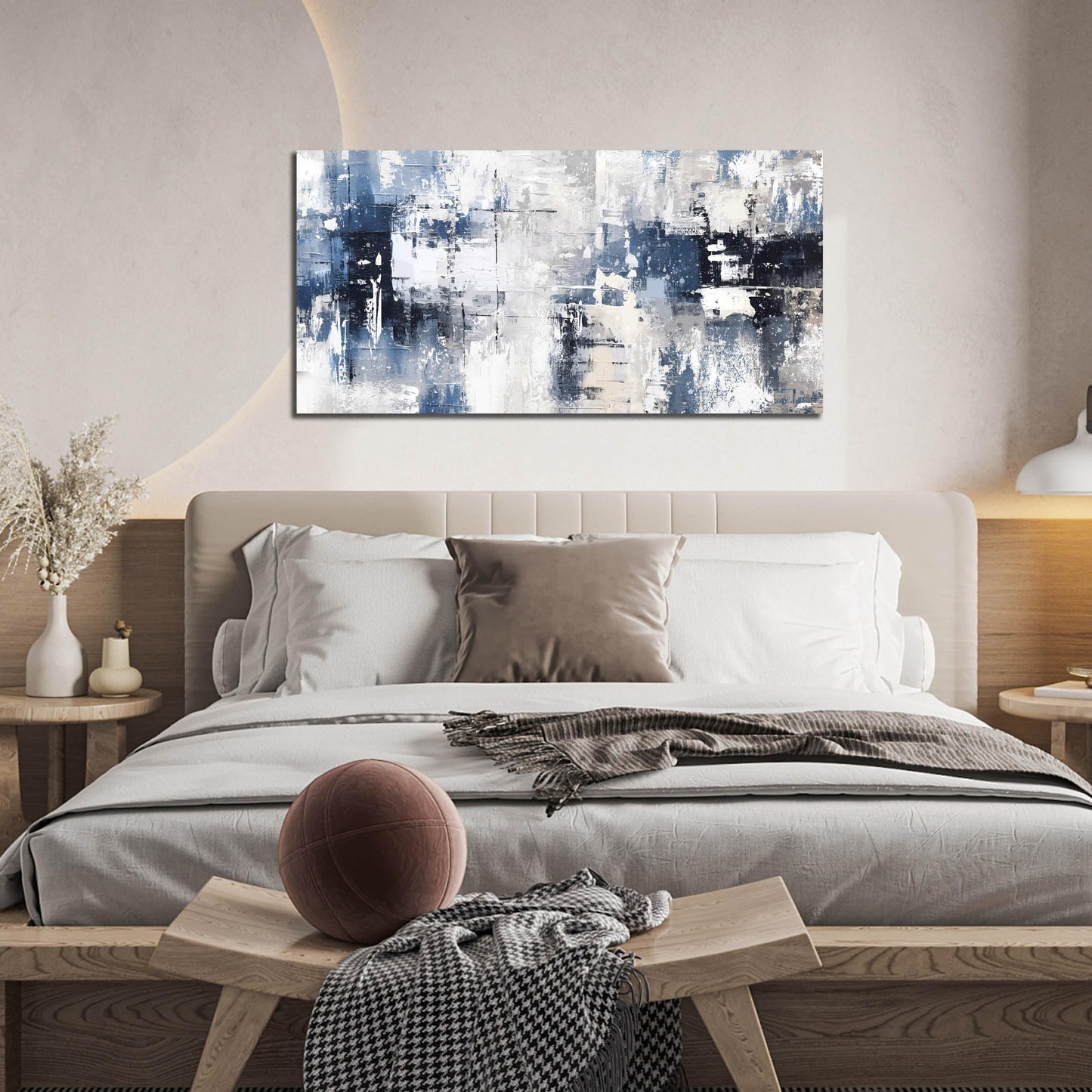 Prepeyssee White and Blue Abstract Canvas Wall Art for Living Room Bedroom Home Office Large Modern Grey Abstract Canvas Prints Picture Ready to Hang Size 20x40