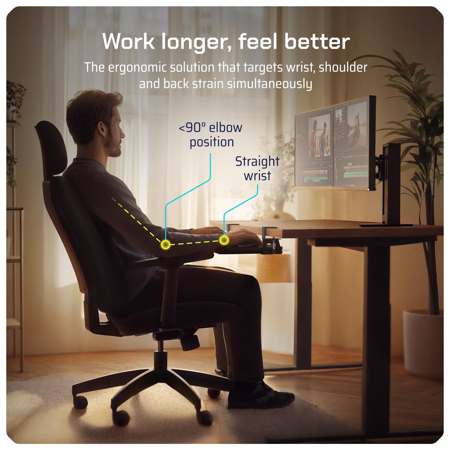 WORKNEST Keyboard Tray | Under Desk Keyboard Tray Slide Out w/Adjustable C-Clamps for Desks Up to 1.5-Inch-Thick | Clamp On Drawer with 1x USB-C to 4 USB-A Hub and 1x Five-Cable Management Organizer