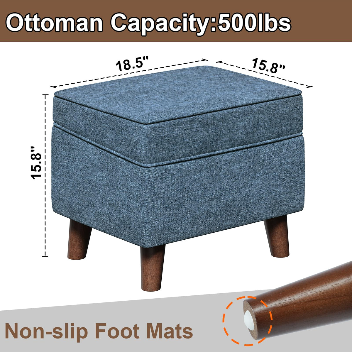 FAGAGA Foot Rest with Adjustable Cover, Storage Ottoman Dorm, Footstool and Sitting Stool, Ottoman Foot Stools for Living Room, Bedroom, Dorm, Blue