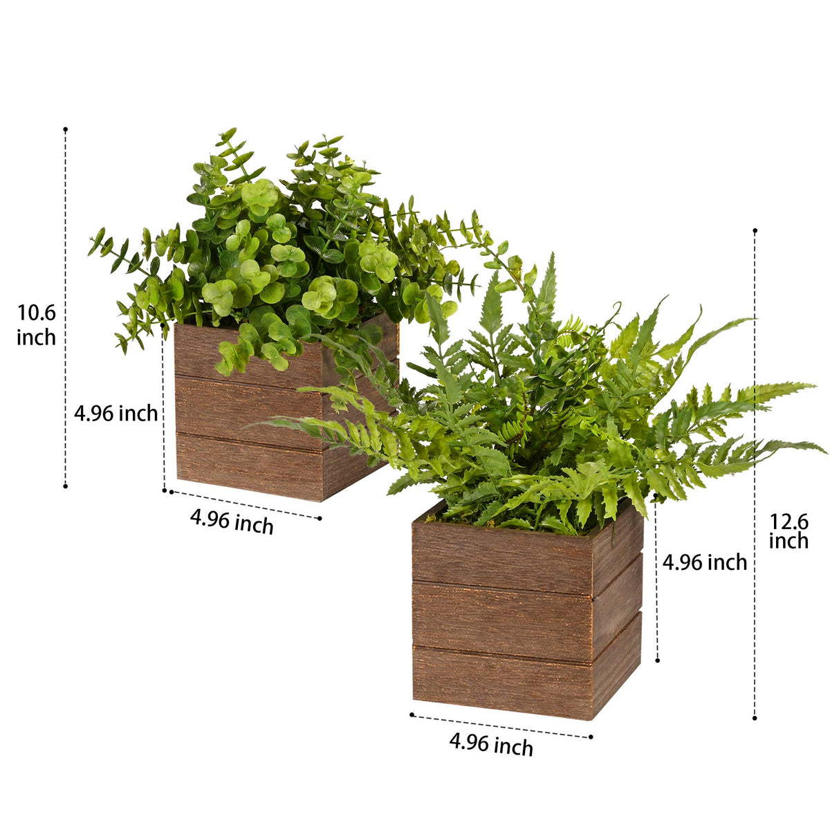 Vlorart Small Fake Plants, 2Pack Mini Potted Artificial Plastic Boxwood Fern Green Decorative Plant in Wooden Potted, Fake Desk Plant for Farmhouse Home Decor Office Bathroom Desk Room Indoor Outdoor