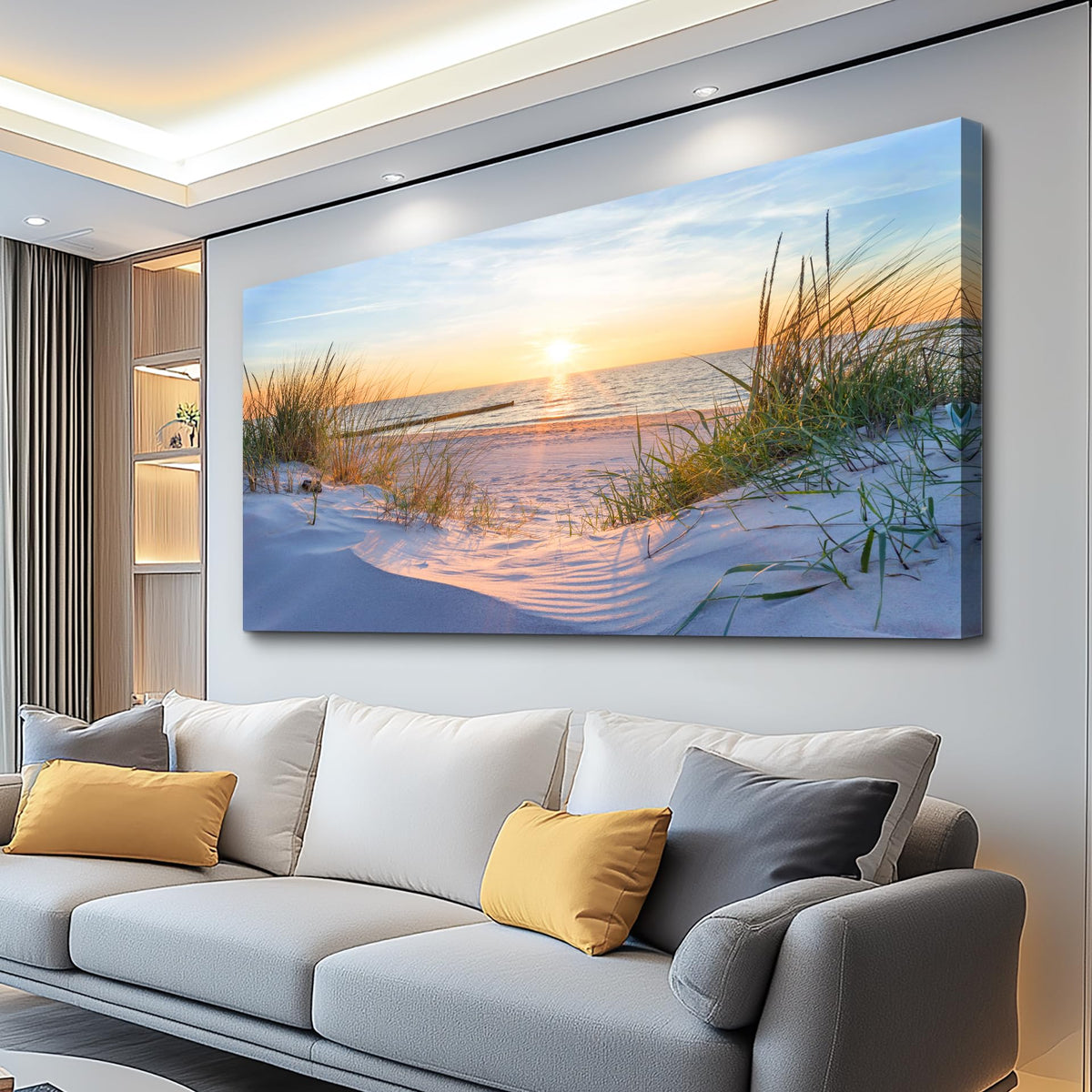 MHARTK66 Wall Decor for Living Room Large Canvas Wall Art for Bedroom Modern Office Pictures Blue Sun Beach Grass Ocean Landscape Paintings Canvas Art Prints Home Decorations