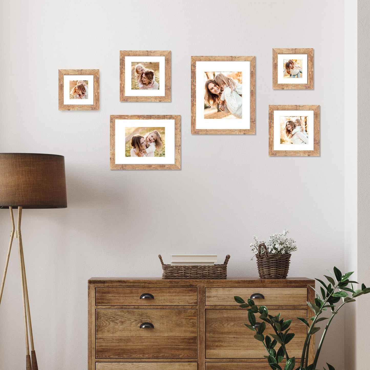 iRahmen 10x10 Picture Frame Set of 4 with Real Glass, Rustic Brown Frames Display 8x8 Picture with Mat or 10 x 10 Without Mat, Wooden Square Photo Frame for Wall Mount and Tabletop Display