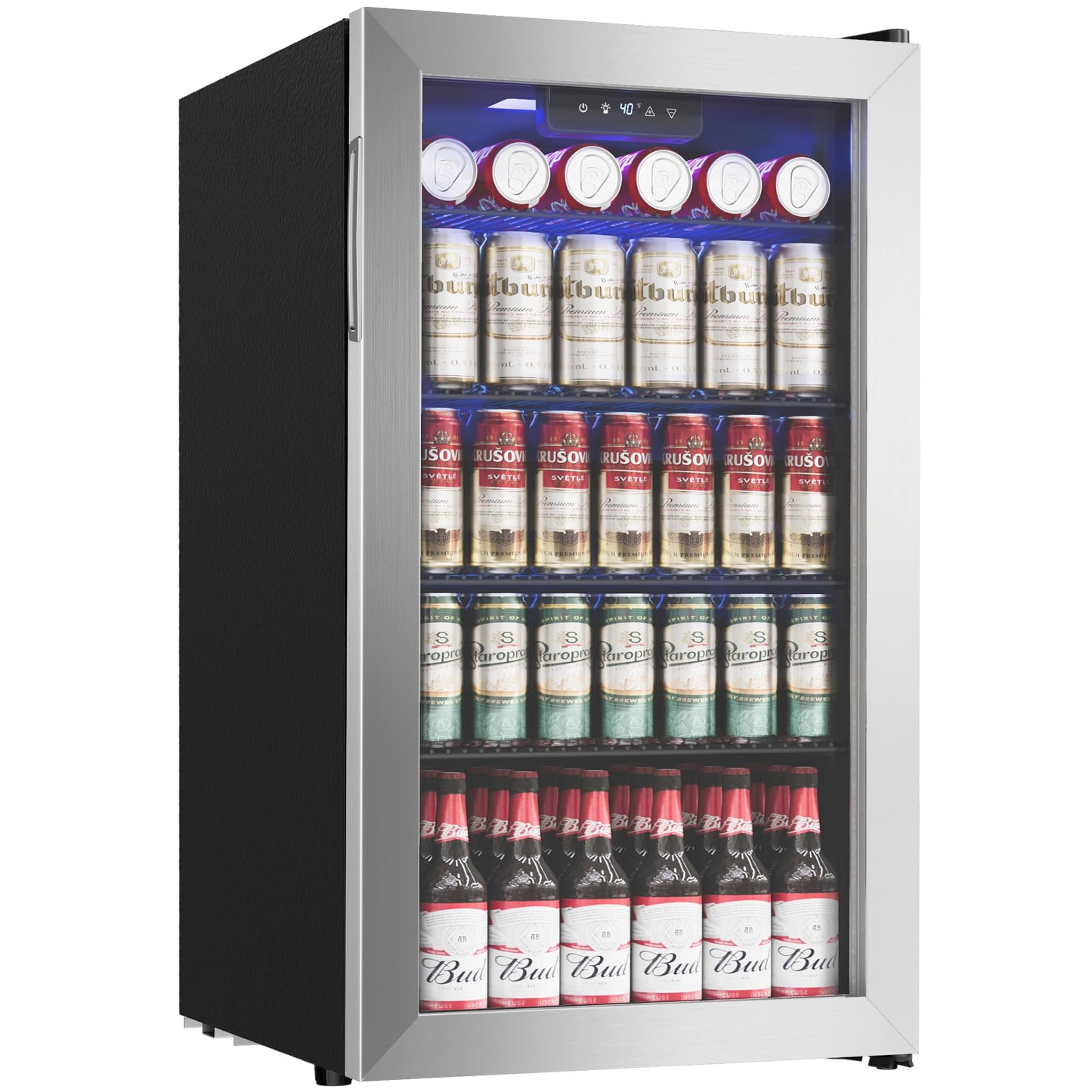 Icyglee Beverage Refrigerator Cooler - 126 Can Mini Fridge with Glass Door for Soda Beer or Wine, Beverage Cooler for Home, Office, Bar with Adjustable Removable Shelves, Silver