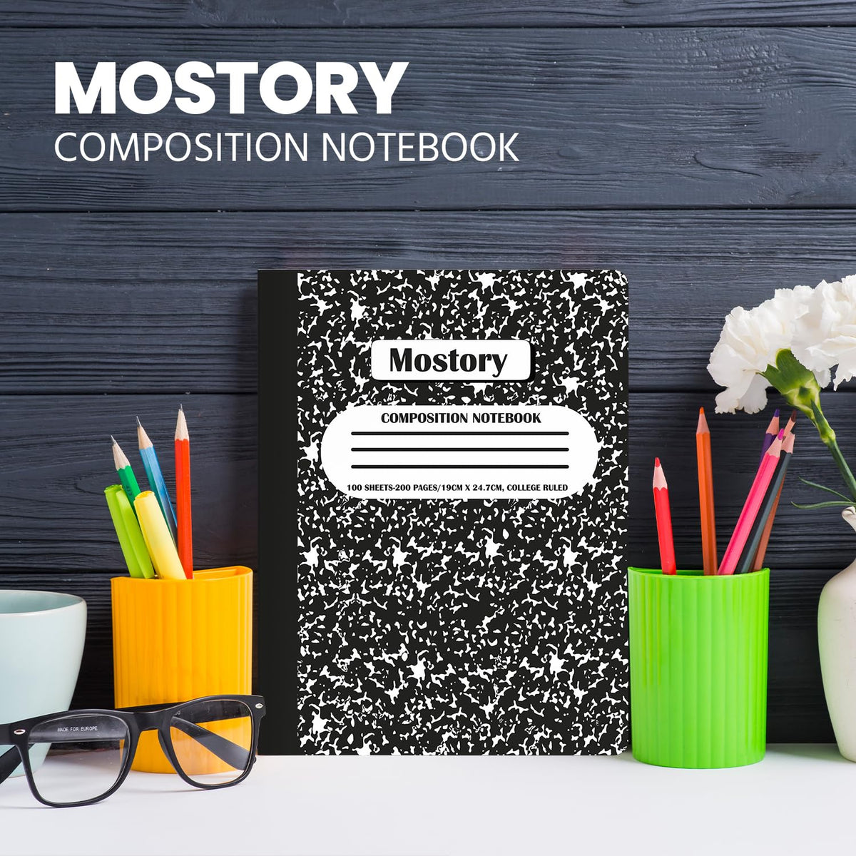 MOSTORY Pack of 10 Composition Notebook - College Ruled 200 Pages (100 Sheets), Size 7.5" x 9.75", Bulk School Supplies, Office, Bulk Notebooks for School, Writing Journal Notebook with Lined Paper