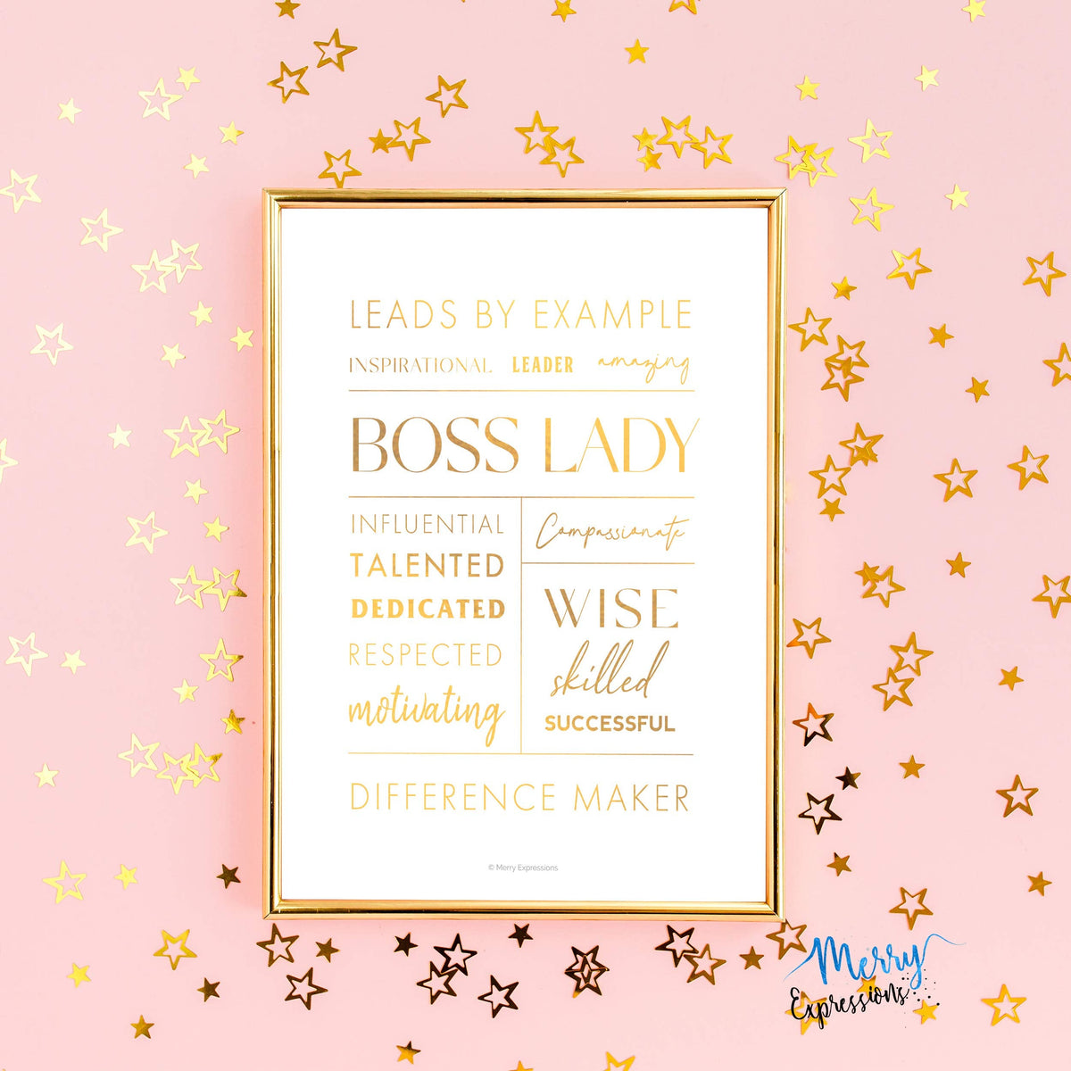 Merry Expressions Boss Lady Desk and Wall Art with Metal Frame - Office Décor, Boss Lady Gift with Quote - Gold 12" x 9"