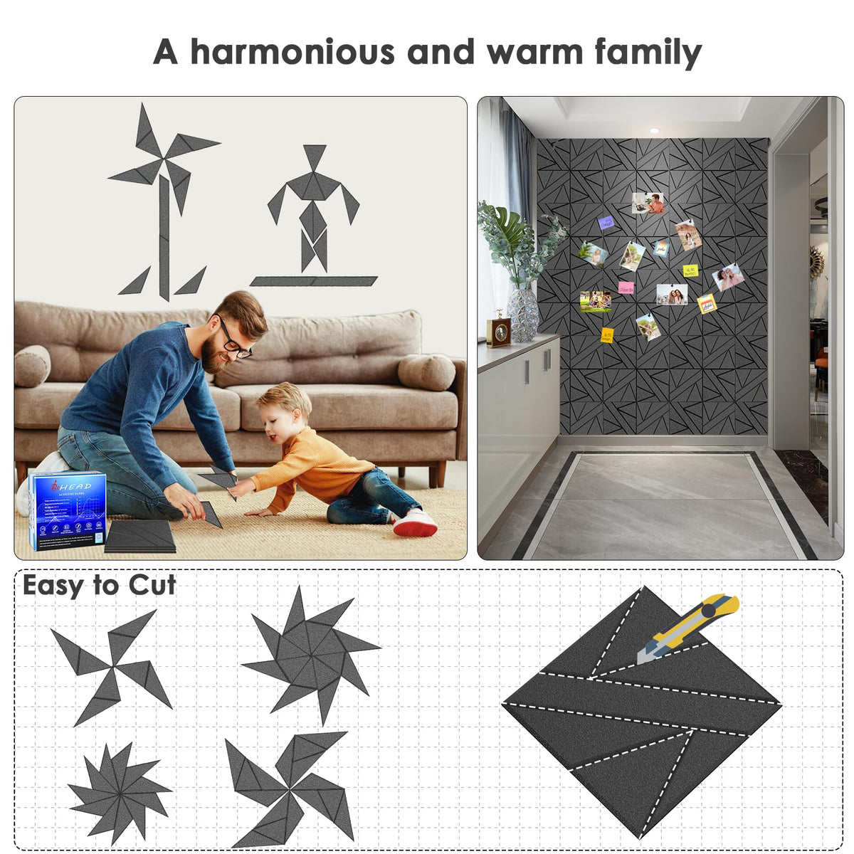 8 Pack Self-Adhesive Soundproof Wall Panels, 12 x 12 x 0.47 in Sound Proof Foam Panels for Walls, 1.2lb/ft³ High Density, Thicker 0.47in, Acoustic Panel, Peel and Stick Wall Panel Studio Black