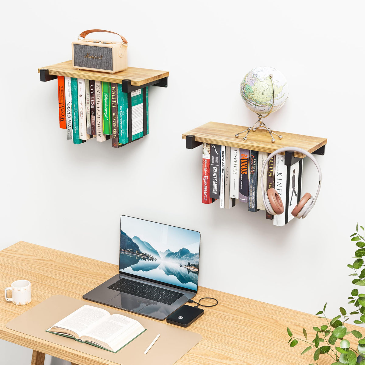 NANATI 2 Set of Floating Bookshelf, Pine Wood Invisible Bookshelf, Hanging Bookshelves for Wall, Unique Space Saving Wall Bookcase (16.5L×8.7W×1.5H)