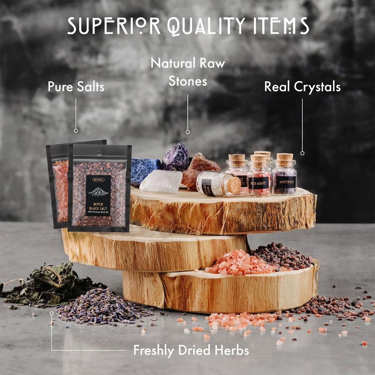 Wyspell Large Witchcraft Kit 77 PCS - Witch Altar Spell Set - Wiccan Supplies & Tools - Witchy Gifts for Beginners: Spell Candles, Dried Herbs, Crystals, Stones, Cloth, Pendulum, Bowl & Spoon
